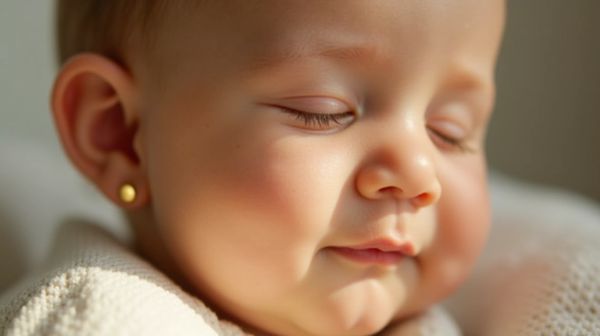 Des boucles d'oreilles bébé en or hypoallergénique et sécurisées